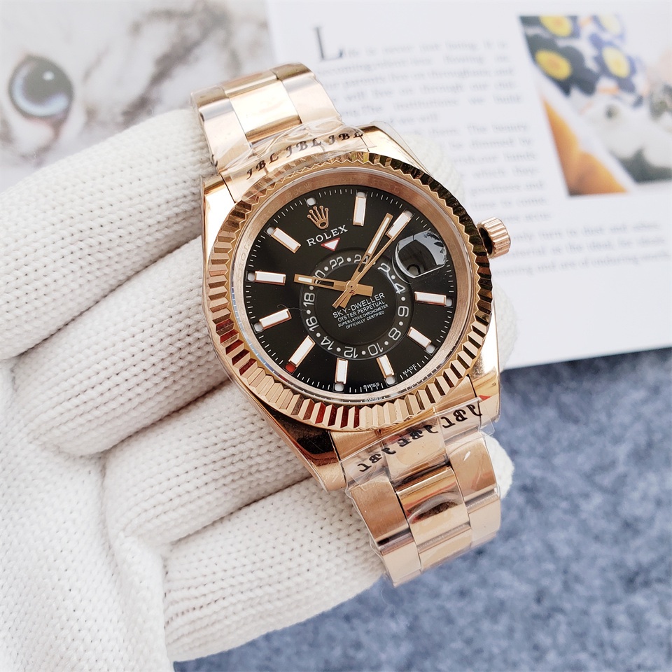 ROLEX SKYDEWELLER Rose Gold black Dial/AUTOMATIC MOVEMENT/ MEN’S ROLEX WATCH – 42MM -Replica Watches