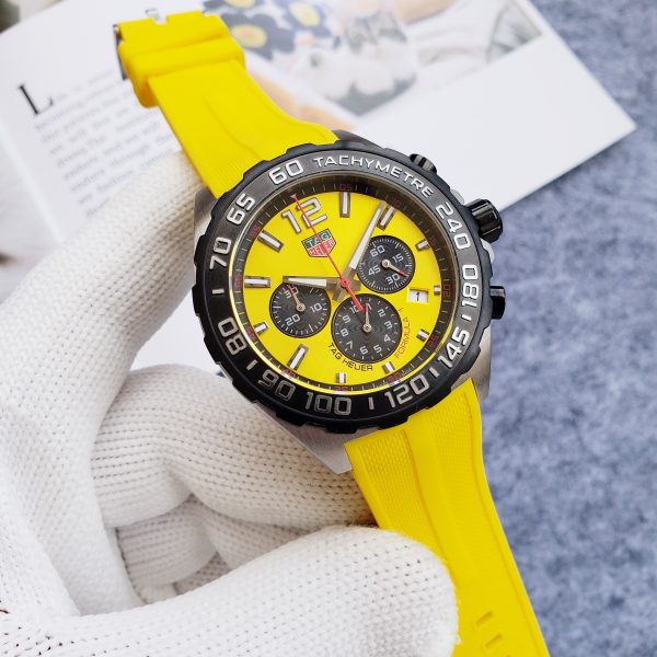 Tag Heuer F1 Yellow Rubber Strap/Chronograph/ Luxury Tag Watch For Men's- 45mm -Replica watches - Image 3