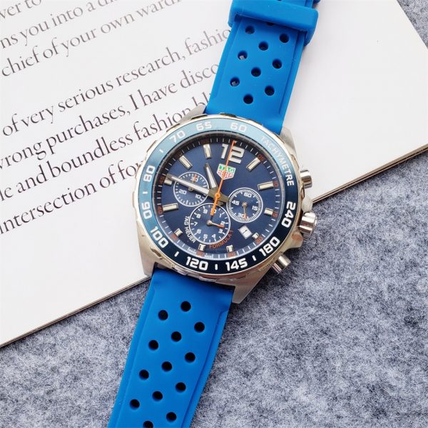 Tag Heuer F1 Blue Rubber Strap/Chronograph/ Luxury Tag Watch For Men's- 45mm -Replica watches - Image 3