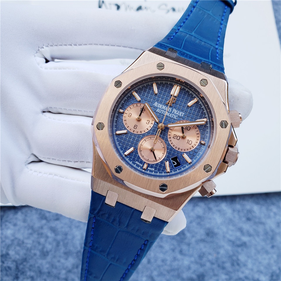 AP Audemars Piguet Blue Leather Strap/ AP Chronograph - 42mm -Replica watches