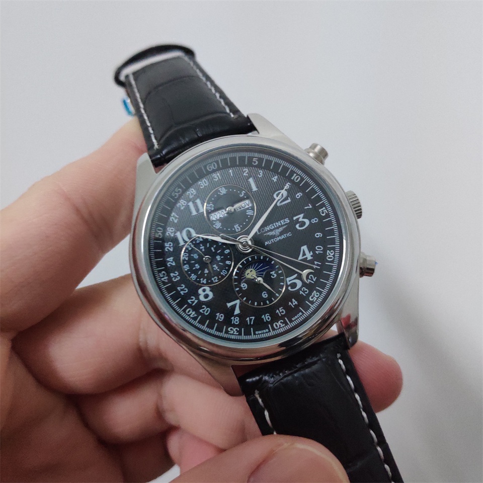 Longines Chronograph Black Leather strap -Replica watches