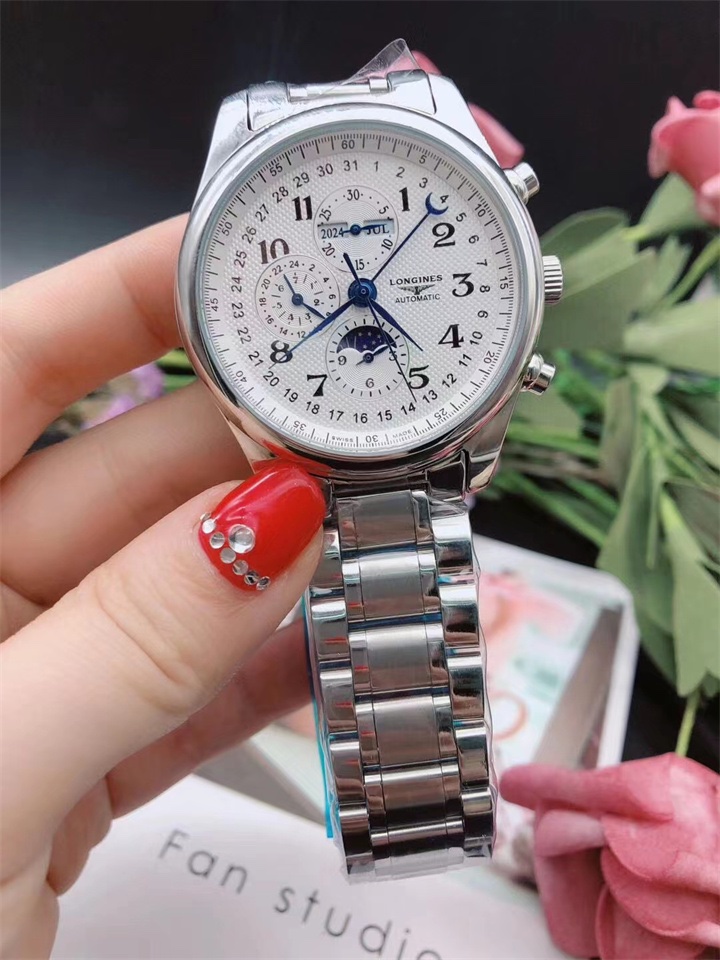 Longines Chronograph Silver stainless steel strap white dial -Replica watches