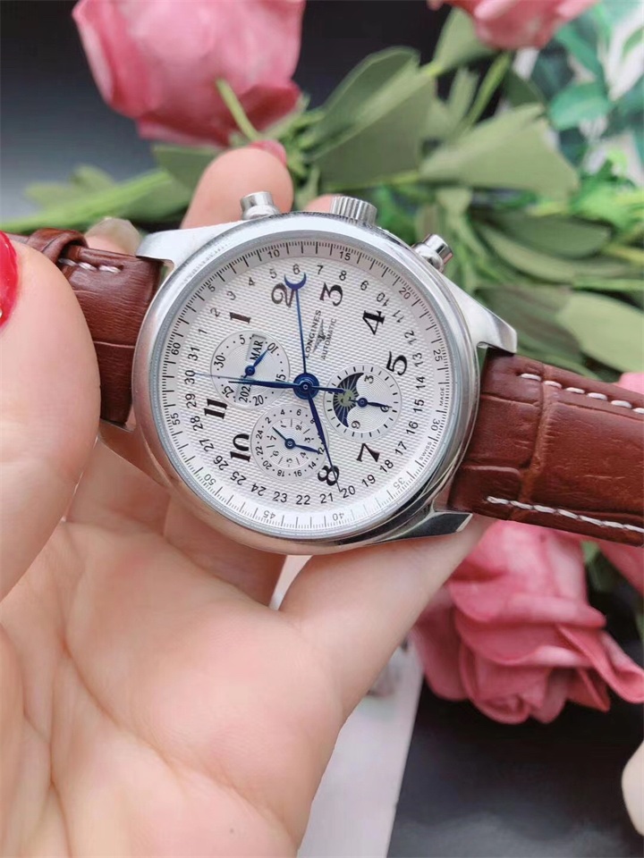 Longines Chronograph leather strap strap white dial -Replica watches